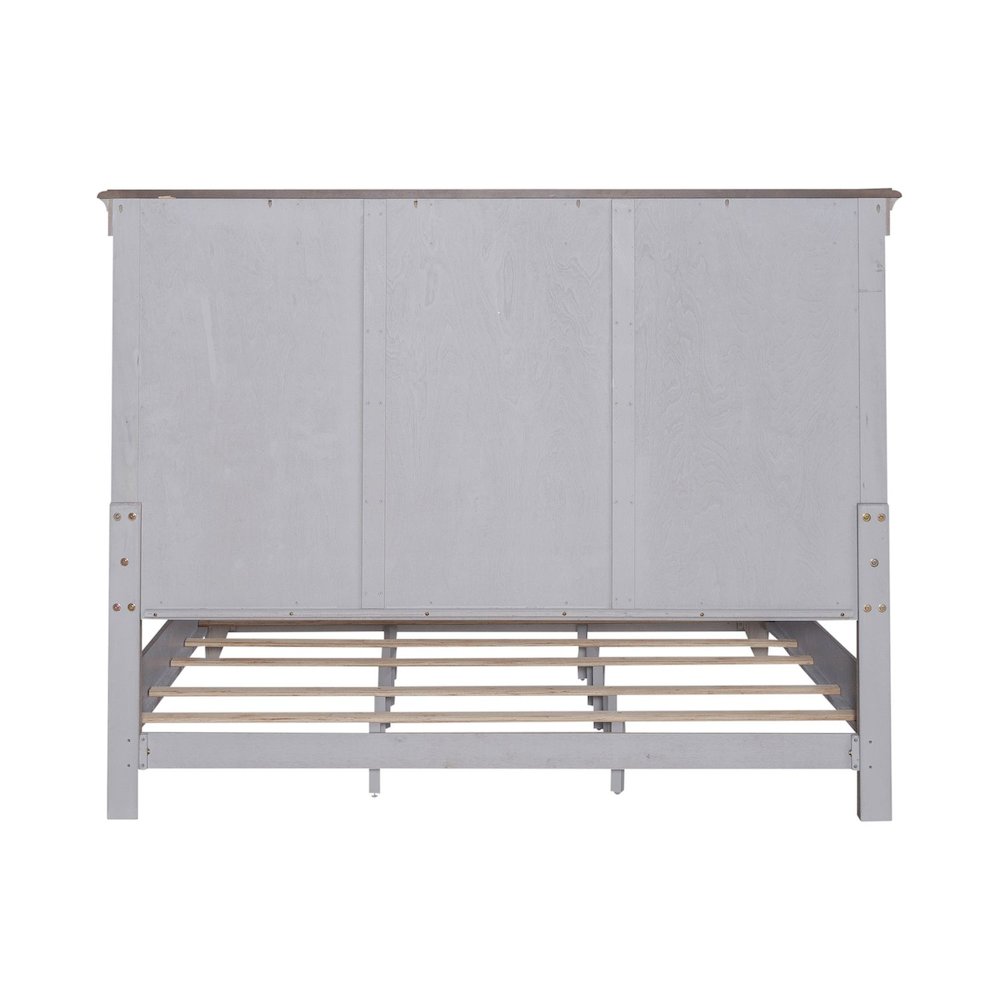 Ivy Hollow King Panel Bed in Weathered Linen Finish w/ Dusty Taupe Tops