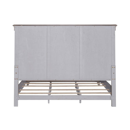 Ivy Hollow King Panel Bed in Weathered Linen Finish w/ Dusty Taupe Tops