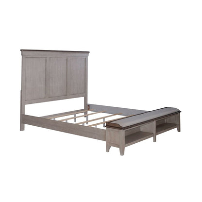 Ivy Hollow King Storage Bed in Weathered Linen Finish w/ Dusty Taupe Tops