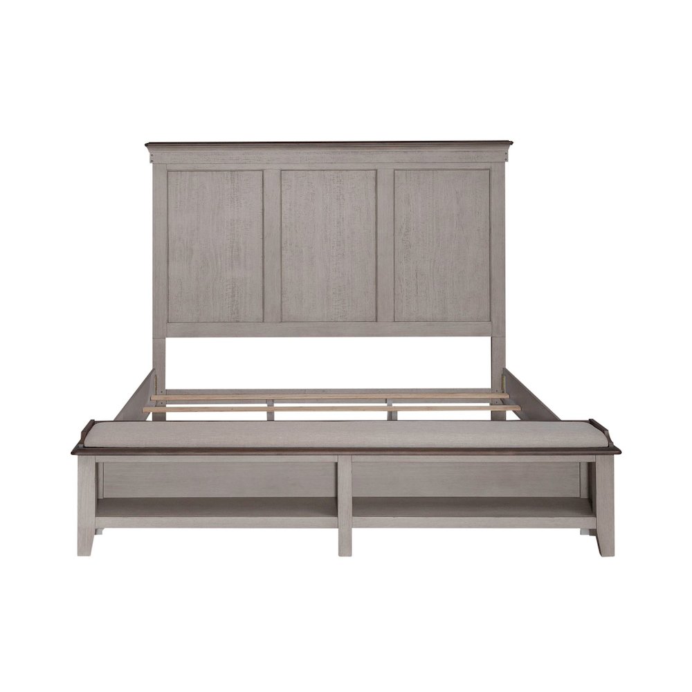 Ivy Hollow King Storage Bed in Weathered Linen Finish w/ Dusty Taupe Tops