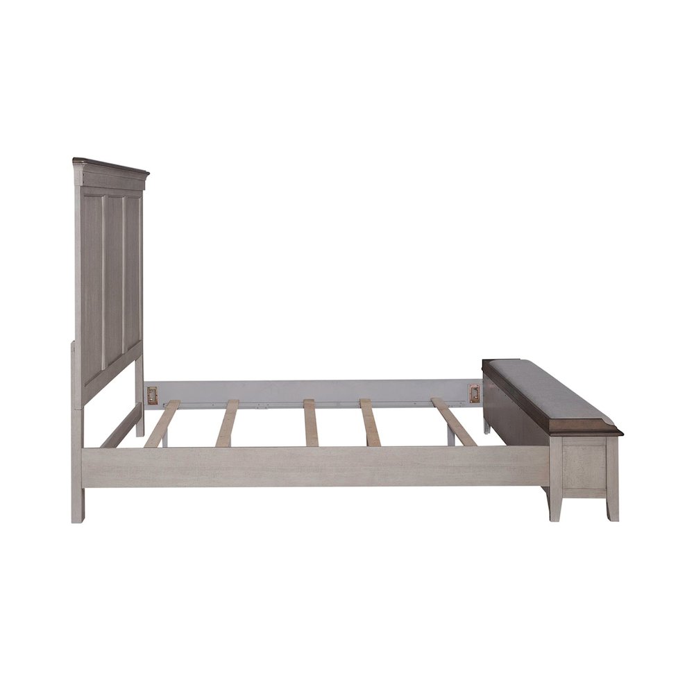 Ivy Hollow King Storage Bed in Weathered Linen Finish w/ Dusty Taupe Tops