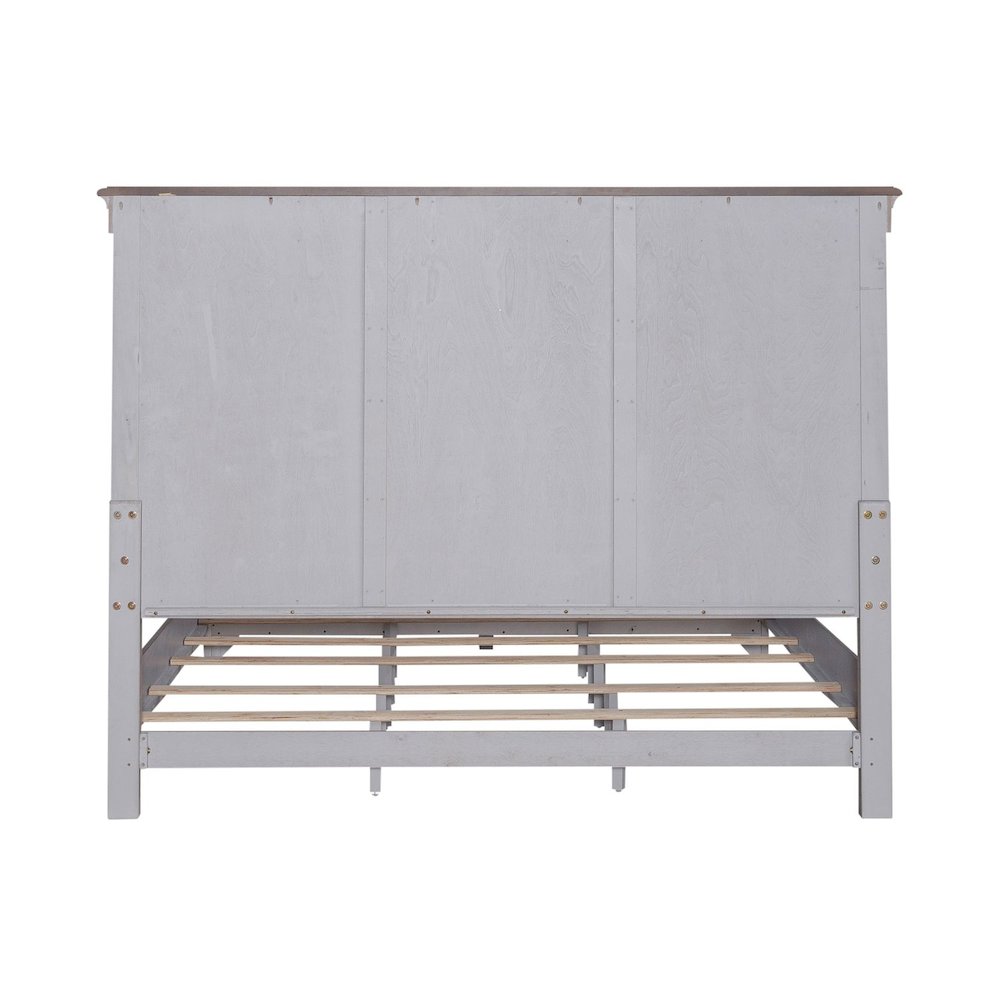 Ivy Hollow King Storage Bed in Weathered Linen Finish w/ Dusty Taupe Tops