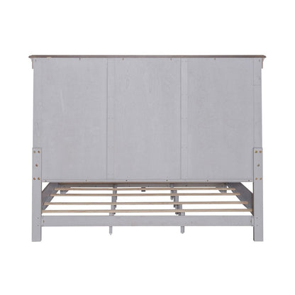 Ivy Hollow King Storage Bed in Weathered Linen Finish w/ Dusty Taupe Tops