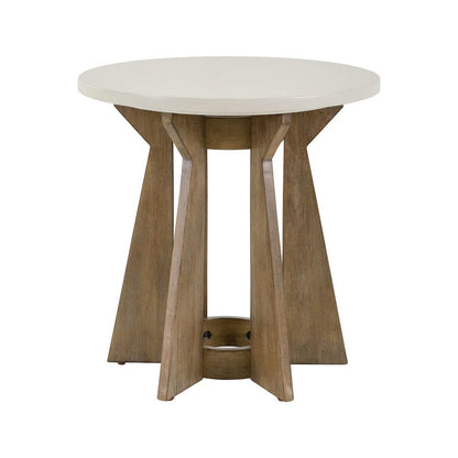Berkley Round Pedestal End Table - Linen & Khaki Wood Accents