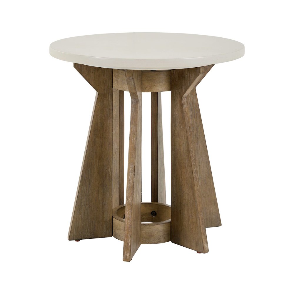 Berkley Round Pedestal End Table - Linen & Khaki Wood Accents