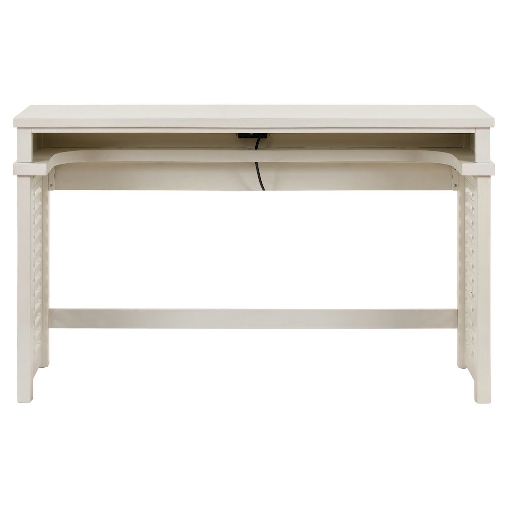 Berkley Sofa Bar Console Table, USB Charging Station - Linen & Khaki Wood