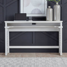 Berkley Sofa Bar Console Table, USB Charging Station - Linen & Khaki Wood