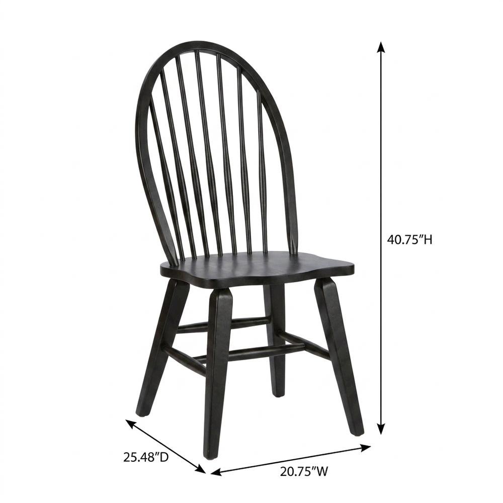 Rubberwood Windsor Back Solid Wood Dining Chair for Farmhouse Kitchen, Black