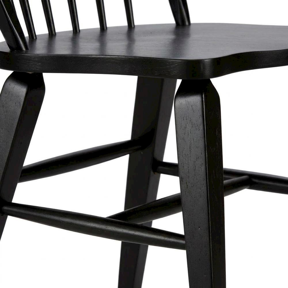 Rubberwood Windsor Back Solid Wood Dining Chair for Farmhouse Kitchen, Black