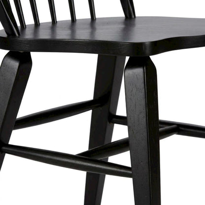 Rubberwood Windsor Back Solid Wood Dining Chair for Farmhouse Kitchen, Black