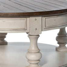 Round Cocktail Table Antique White w/ Wirebrushed Tobacco Accents