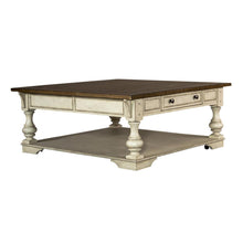 Drawer Square Cocktail Table Antique White w/ Wirebrushed Tobacco Accents
