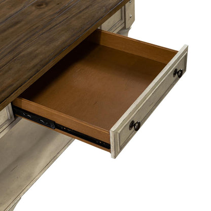 Drawer Square Cocktail Table Antique White w/ Wirebrushed Tobacco Accents