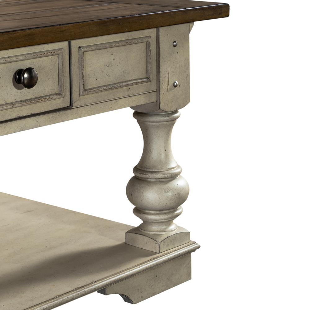 Drawer Square Cocktail Table Antique White w/ Wirebrushed Tobacco Accents