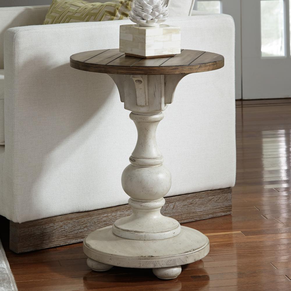 Morgan Creek Chair Side Table in Antique White w/ Wirebrushed Tobacco Accents
