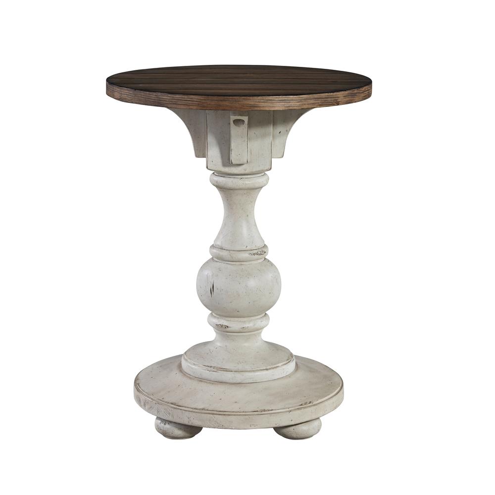 Morgan Creek Chair Side Table in Antique White w/ Wirebrushed Tobacco Accents