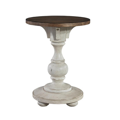 Morgan Creek Chair Side Table in Antique White w/ Wirebrushed Tobacco Accents