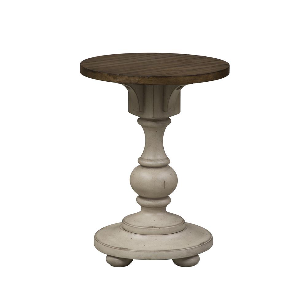 Morgan Creek Chair Side Table in Antique White w/ Wirebrushed Tobacco Accents