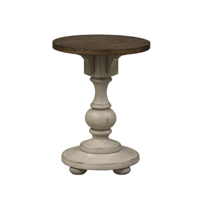 Morgan Creek Chair Side Table in Antique White w/ Wirebrushed Tobacco Accents