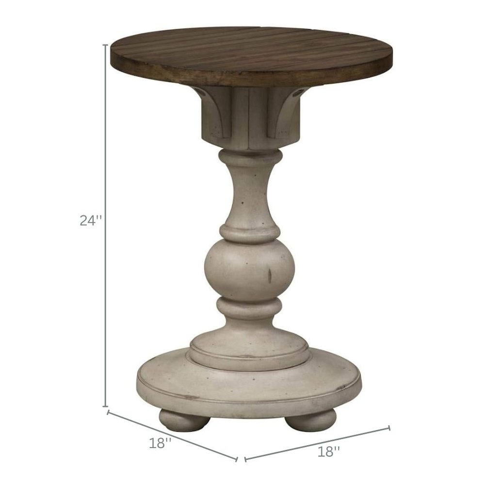White Accent Table for Entryway with Antique Finish and Round Top