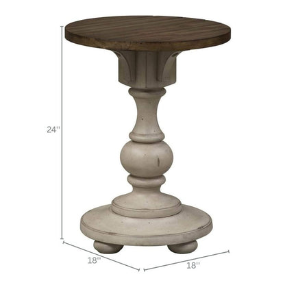 White Accent Table for Entryway with Antique Finish and Round Top