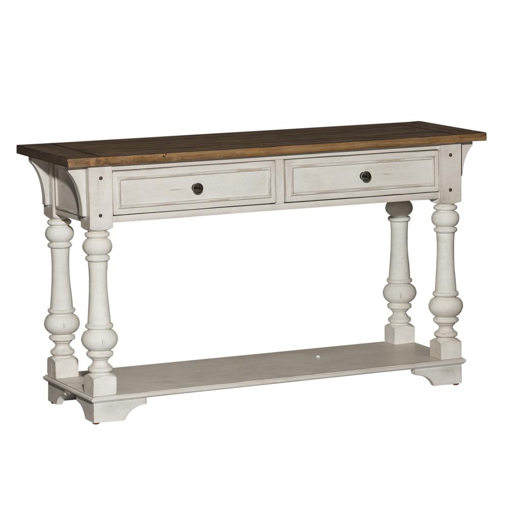 Morgan Creek Sofa Table in Antique White w/ Wirebrushed Tobacco Accents