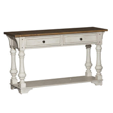 Morgan Creek Sofa Table in Antique White w/ Wirebrushed Tobacco Accents