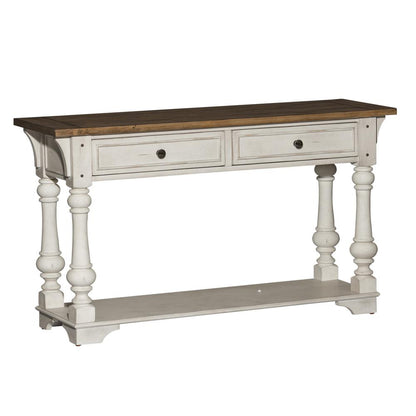 Morgan Creek Sofa Table in Antique White w/ Wirebrushed Tobacco Accents