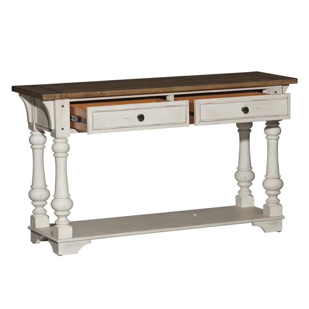 Morgan Creek Sofa Table in Antique White w/ Wirebrushed Tobacco Accents