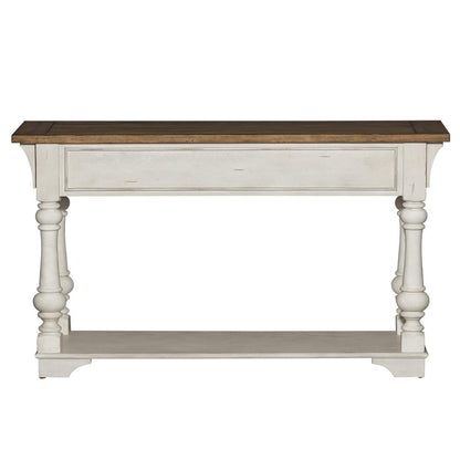 Morgan Creek Sofa Table in Antique White w/ Wirebrushed Tobacco Accents