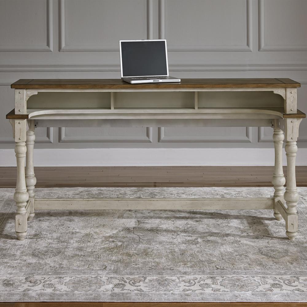 Morgan Creek Console Bar Table in Antique White w/ Wirebrushed Tobacco Accents