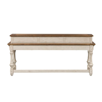 Morgan Creek Console Bar Table in Antique White w/ Wirebrushed Tobacco Accents