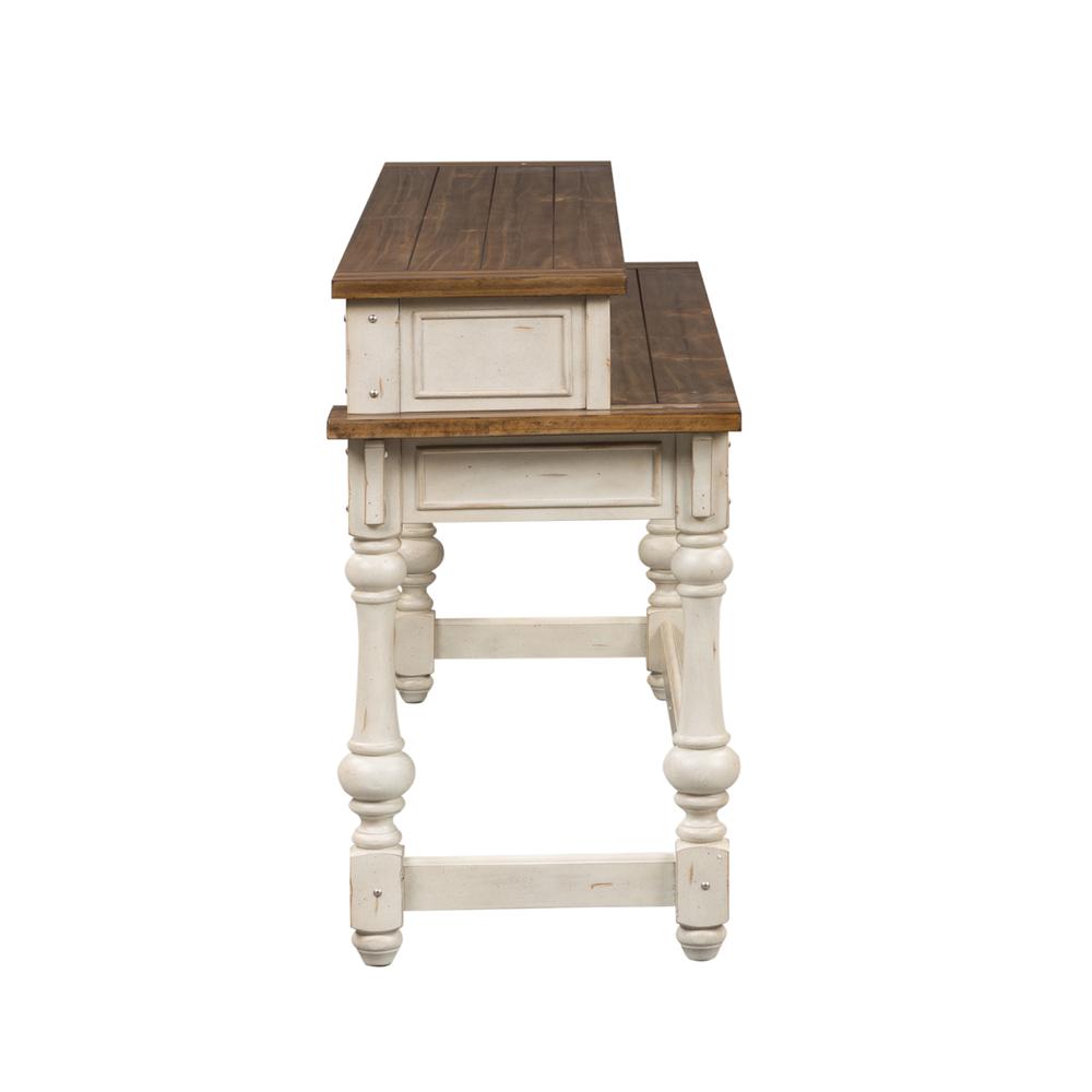Morgan Creek Console Bar Table in Antique White w/ Wirebrushed Tobacco Accents
