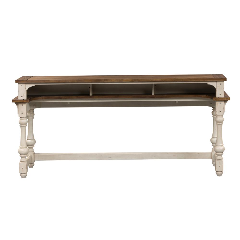 Morgan Creek Console Bar Table in Antique White w/ Wirebrushed Tobacco Accents