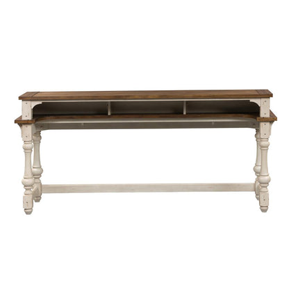 Morgan Creek Console Bar Table in Antique White w/ Wirebrushed Tobacco Accents