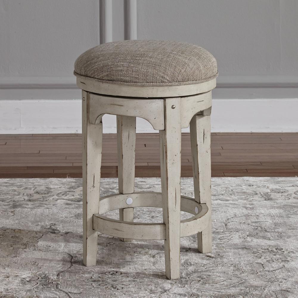Console Swivel Stool Antique White w/ Wirebrushed Tobacco Accents