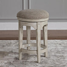 Console Swivel Stool Antique White w/ Wirebrushed Tobacco Accents