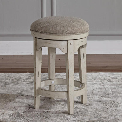 Console Swivel Stool Antique White w/ Wirebrushed Tobacco Accents