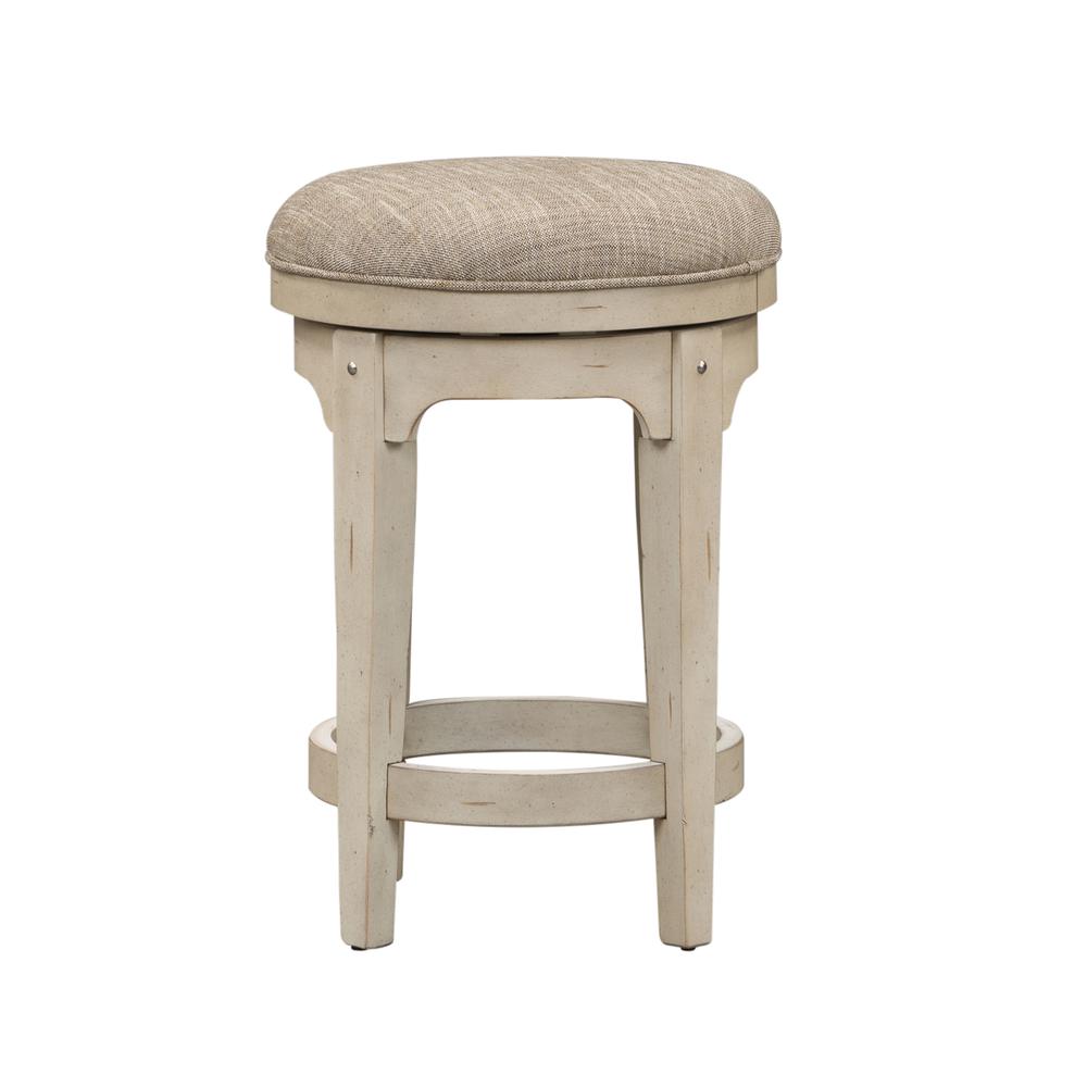 Console Swivel Stool Antique White w/ Wirebrushed Tobacco Accents
