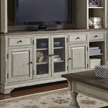 Entertainment TV Stand Antique White w/ Wirebrushed Tobacco Accents