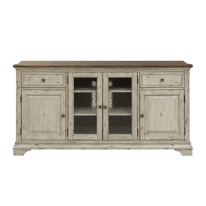 Entertainment TV Stand Antique White w/ Wirebrushed Tobacco Accents