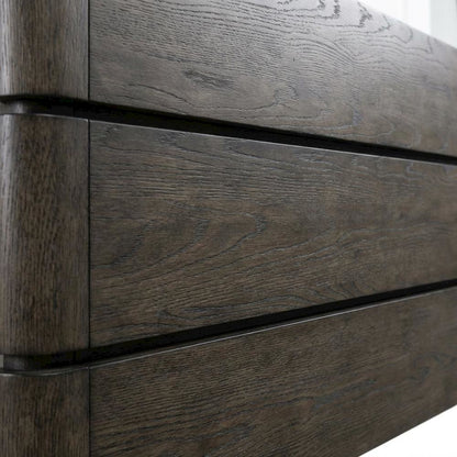 Brown Queen Panel Bed Headboard with LED Touch Light and Oak Veneers