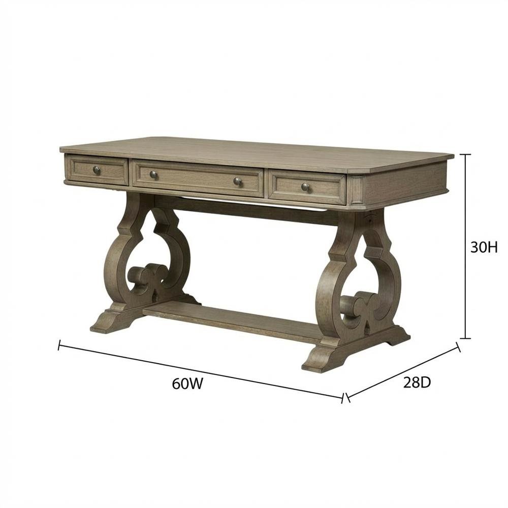 Heathered Taupe Office Desk With Rubberwood And White Oak Veneers
