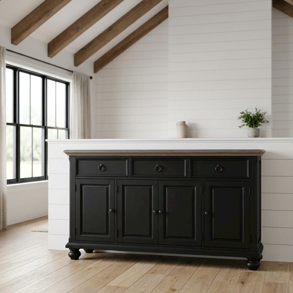 Farmhouse Hall Buffet Cabinet with Storage, Solid and Manufactured Wood, Brown