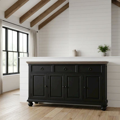 Farmhouse Hall Buffet Cabinet with Storage, Solid and Manufactured Wood, Brown