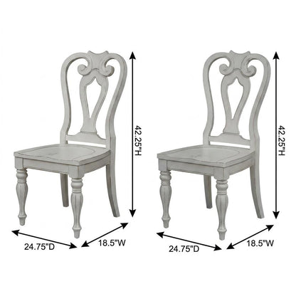 Rubberwood Splat Back Dining Chairs with Chenille Upholstery, White, Set of 2