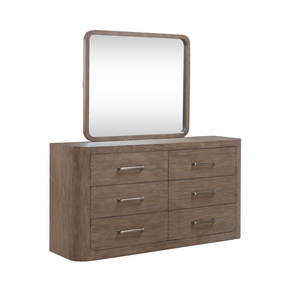 King Shelter Bed, Dresser & Mirror Contemporary Bedroom Set - Burnished Clay