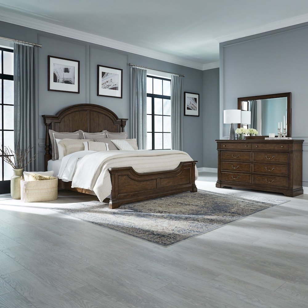 Arden Road Bedroom Set - California King Poster Bed, Dresser & Mirror