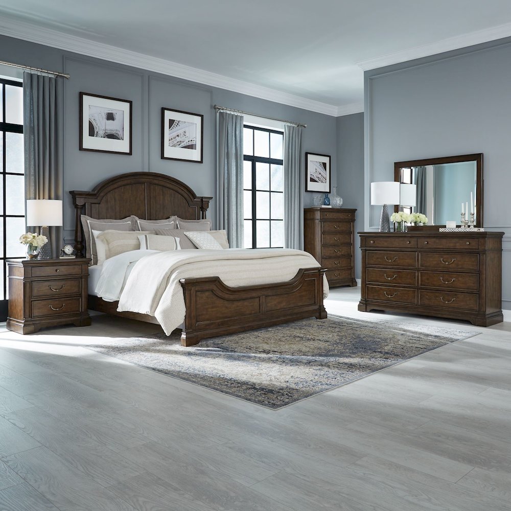 Bedroom Set - California King Poster Bed, Dresser & Mirror, Chest, Nightstand