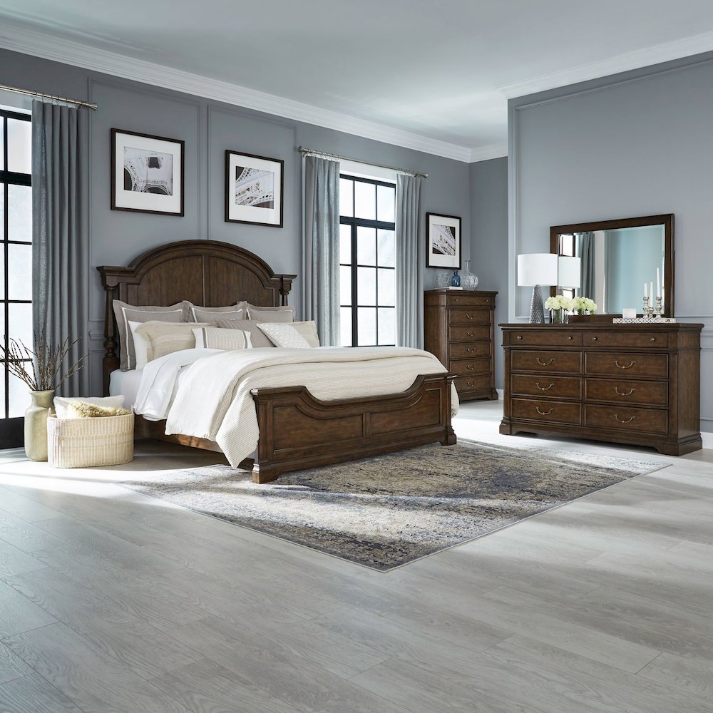 Arden Road Bedroom Set - King Poster Bed, Dresser & Mirror, Chest